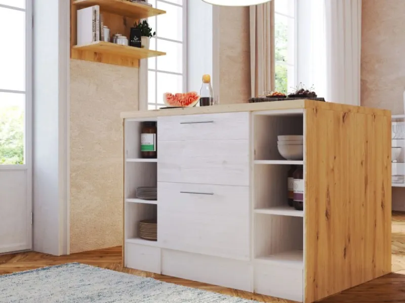 Respekta Kücheninseln|Kühlschränke<Landhaus Küchenzeile Anton 280 cm mit Kücheninsel Lärche Weiß