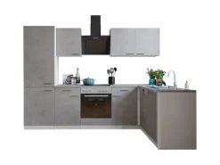 Respekta L-Küchenblock Malia 280 cm Beton Fronten inkl. Kühl-/Gefrierkombination< Winkelküchen|Einbauküchen