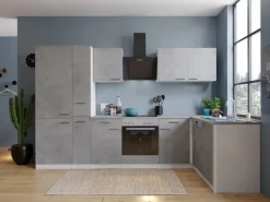 Respekta L-Küchenblock Malia 310 cm Beton Fronten inkl. Kühl-/Gefrierkombination< Winkelküchen