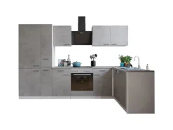 Respekta L-Küchenblock Malia 310 cm Beton Fronten inkl. Kühl-/Gefrierkombination< Winkelküchen
