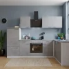 Respekta Winkelküchen|Kochfelder<L-Küchenblock Malia mit E-Geräten 280 cm Beton Fronten
