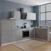 Respekta L-Küchenblock Malia mit E-Geräten 310 cm Beton Fronten< Kühlschränke|Winkelküchen