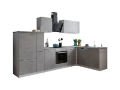 Respekta L-Küchenblock Malia mit E-Geräten 310 cm Beton Fronten< Kühlschränke|Winkelküchen