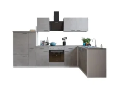 Respekta L-Küchenblock Malia mit E-Geräten 310 cm Beton Fronten< Kühlschränke|Winkelküchen