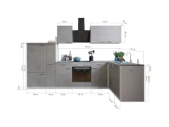 Respekta L-Küchenblock Malia mit E-Geräten 310 cm Beton Fronten< Kühlschränke|Winkelküchen