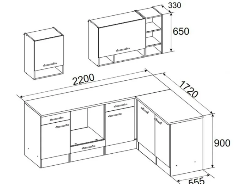 Respekta Winkelküchen|Einbauküchen<L-Küchenzeile Hilde LBBEKBL220EWC ohne E-Geräte 220 cm Weiß