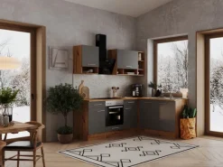 Respekta Winkelküchen|Einbauküchen<L-Küchenzeile Hilde LBBEKBL220EGC ohne E-Geräte 220 cm Grau