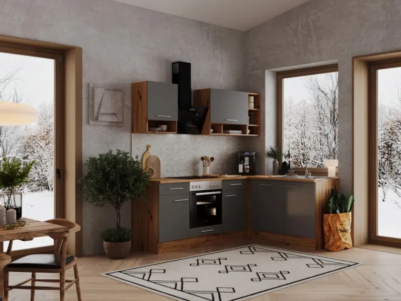 Respekta Winkelküchen|Einbauküchen<L-Küchenzeile Hilde LBBEKBL220EGC ohne E-Geräte 220 cm Grau