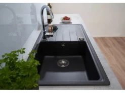 Respekta Granitspülen< Massivgranit-Einbauspüle Columbia 100 cm x 50 cm Schwarz