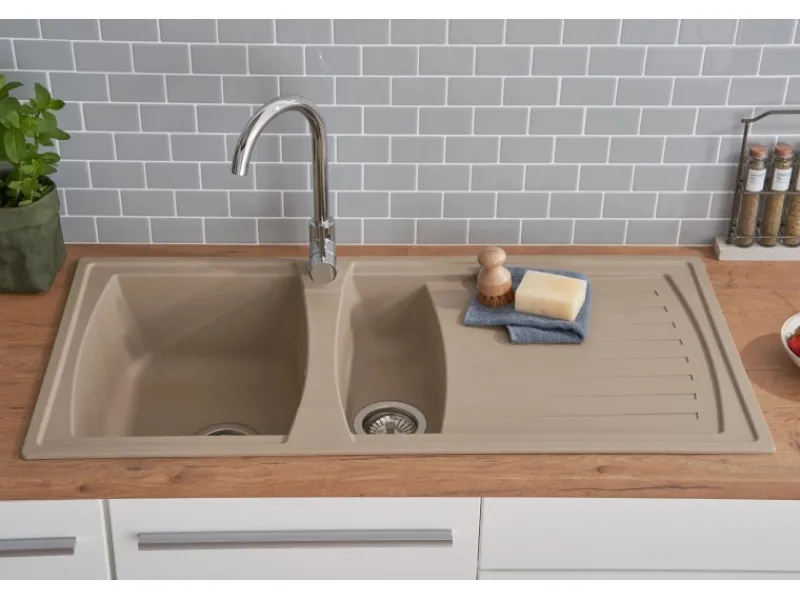 New Respekta Mineralite Einbauspüle Boston 100 x 50 cm Sandbeige