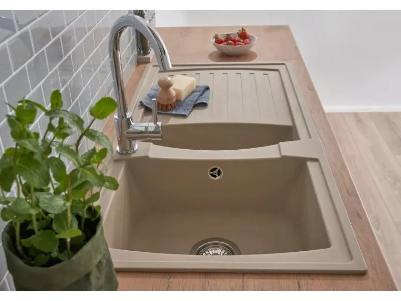 New Respekta Mineralite Einbauspüle Boston 100 x 50 cm Sandbeige