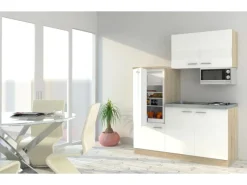 Online Respekta Miniküche KB160ESWMI 160 cm -Eiche Sonoma Nachbildung Mikrowelle Weiß