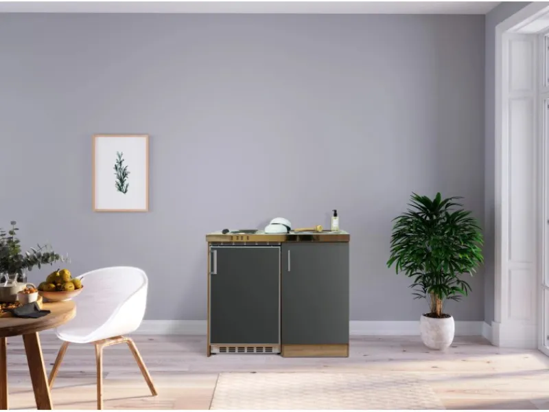 Respekta Miniküche MK100ESG 100 cm -Eiche Sägerau Nachbildung< Pantryküchen|Miniküchen