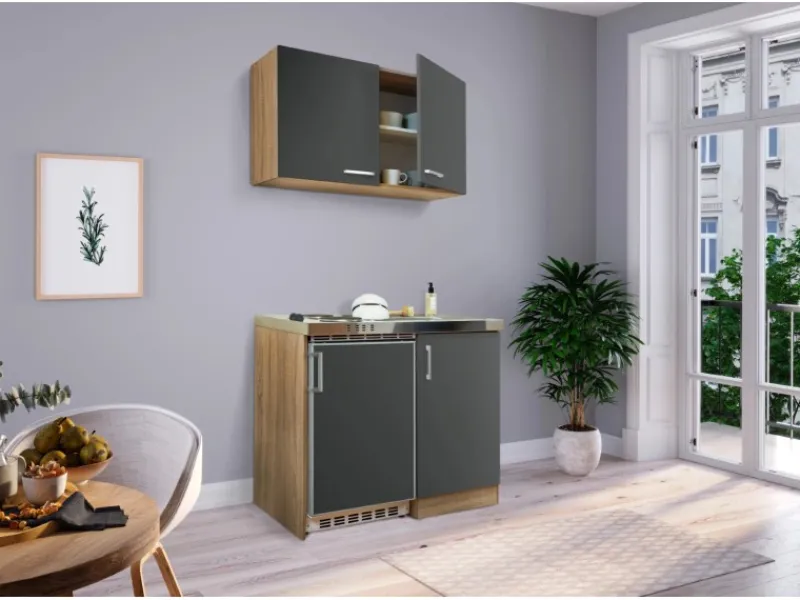 Respekta Single-Küchen|Pantryküchen<Miniküche MK100ESGOS 100 cm -Eiche Sägerau Nachbildung