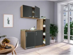 Respekta Miniküche MK130ESGOSC 130 cm -Eiche Sägerau Nachbildung Grau