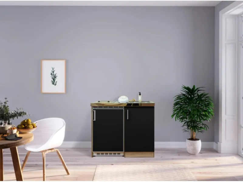 Respekta Miniküche MK100ESSC 100 cm -Eiche Sägerau Nachbildung< Pantryküchen|Miniküchen