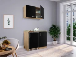 Hot Respekta Miniküche MK100ESSOSC 100 cm -Eiche Sägerau Nachbildung Schwarz