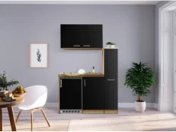 Hot Respekta Miniküche MK130ESSOSC 130 cm -Eiche Sägerau Nachbildung Schwarz