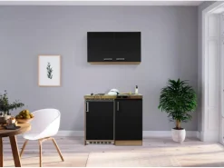 Outlet Respekta Miniküche MK100ESSOS 100 cm -Eiche Sägerau Nachbildung Schwarz