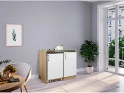 Respekta Miniküche MK100ESWC 100 cm -Eiche Sägerau Nachbildung< Miniküchen|Pantryküchen