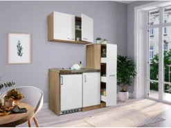 Respekta Miniküche MK130ESWOSC 130 cm -Eiche Sägerau Nachbildung< Pantryküchen|Miniküchen