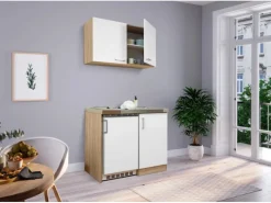 Best Respekta Miniküche MK100ESWOSC 100 cm -Eiche Sägerau Nachbildung Weiß