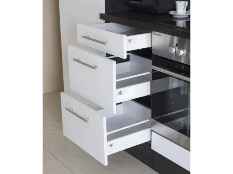 Respekta Premium Inselhauben|Kücheninseln<Inselküche 310 cm Weiß Hochglanz-Eiche Grau