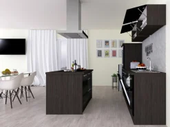 New Respekta Premium Inselküche 310 cm -Eiche Grau Schwarz Hochglanz