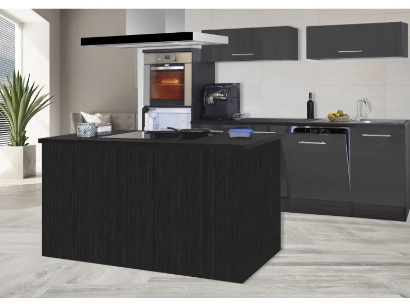 Respekta Premium Inselküche 280 cm -Eiche Grau< Inselhauben|Kücheninseln