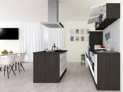 Best Respekta Premium Inselküche 280 cm Weiß Hochglanz-Eiche Grau Hochglanz Weiß