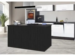 Best Respekta Premium Inselküche 280 cm Weiß Hochglanz-Eiche Grau Hochglanz Weiß