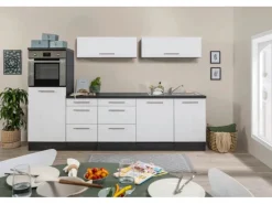 Best Respekta Premium Inselküche 280 cm Weiß Hochglanz-Eiche Grau Hochglanz Weiß