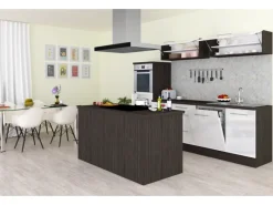 Best Respekta Premium Inselküche 280 cm Weiß Hochglanz-Eiche Grau Hochglanz Weiß