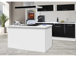 Discount Respekta Premium Inselküche 280 cm -Weiß Schwarz Hochglanz