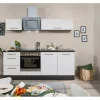 Discount Respekta Premium Küchenzeile 210 cm Weiß Hochglanz-Eiche Grau mit 60 l Ofen