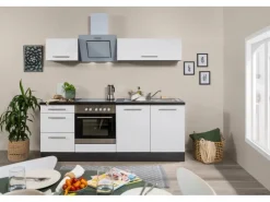 Discount Respekta Premium Küchenzeile 210 cm Weiß Hochglanz-Eiche Grau mit 60 l Ofen