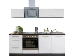 Discount Respekta Premium Küchenzeile 210 cm Weiß Hochglanz-Eiche Grau mit 60 l Ofen