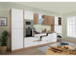 Sale Respekta Premium Küchenzeile GLRP445HESWGKEOES Grifflos 445 cm Weiß Eiche NB