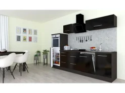 Respekta Premium Küchenzeile 280 cm Hochbau -Eiche Grau< Kochfelder|Kühlschränke