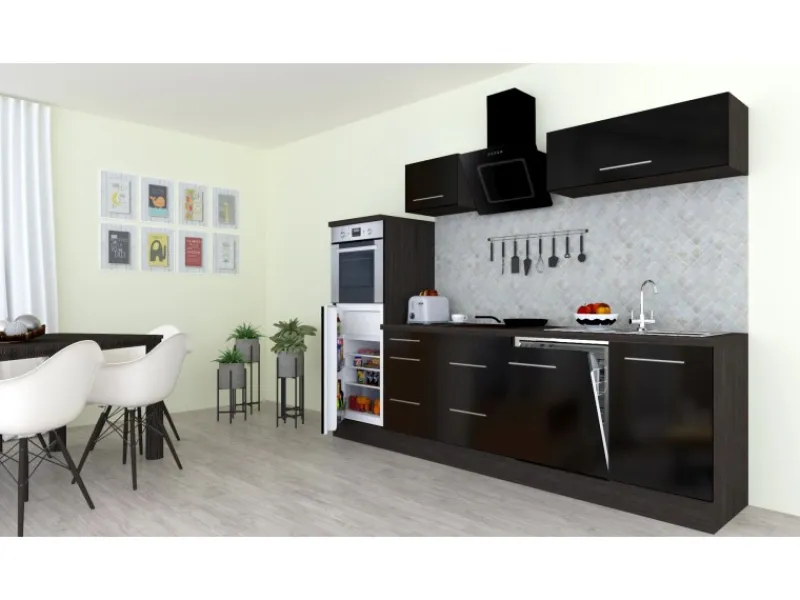 Respekta Premium Küchenzeile 280 cm Hochbau -Eiche Grau< Kochfelder|Kühlschränke