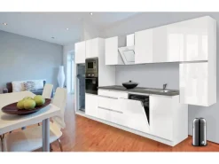 Sale Respekta Premium Küchenzeile GLRP395HWWGKE 395 cm Weiß Hochglanz Hochglanz Weiß