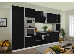 Respekta Premium Küchenzeile Grifflos 385 cm Schwarz Hochglanz-Weiß< Winkelküchen