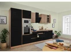 Sale Respekta Premium Küchenzeile GLRP345HESSGKEOES Grifflos 345 cm Schwarz Eiche NB