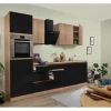 Best Respekta Premium Küchenzeile GLRP280HESSOES Grifflos 280 cm Schwarz Eiche NB