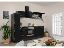 Best Respekta Premium Küchenzeile 240 cm -Eiche Grau Schwarz Hochglanz
