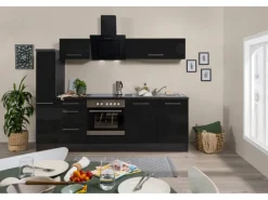 Best Respekta Premium Küchenzeile 240 cm -Eiche Grau Schwarz Hochglanz