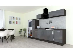 Best Respekta Premium Küchenzeile 310 cm Hochbau -Eiche Grau Grau Hochglanz