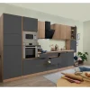 Respekta Premium Küchenzeile GLRP395HESGGKEOES Grifflos 395 cm Grau Eiche NB< Kühlschränke|Kochfelder