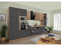 Respekta Premium Küchenzeile GLRP395HESGGKEOES Grifflos 395 cm Grau Eiche NB< Kühlschränke|Kochfelder