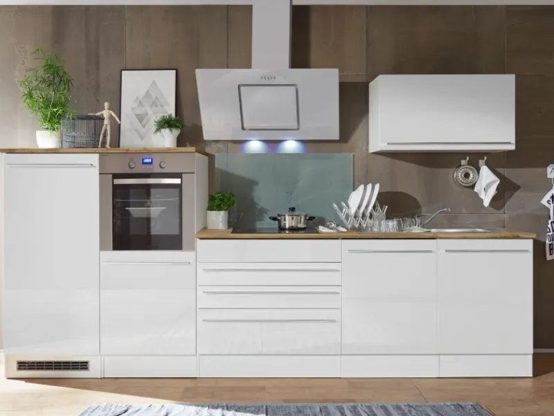 Respekta Premium Küchenzeile BERP320HWWC 320 cm Weiß Hochglanz< Winkelküchen|Einbauküchen